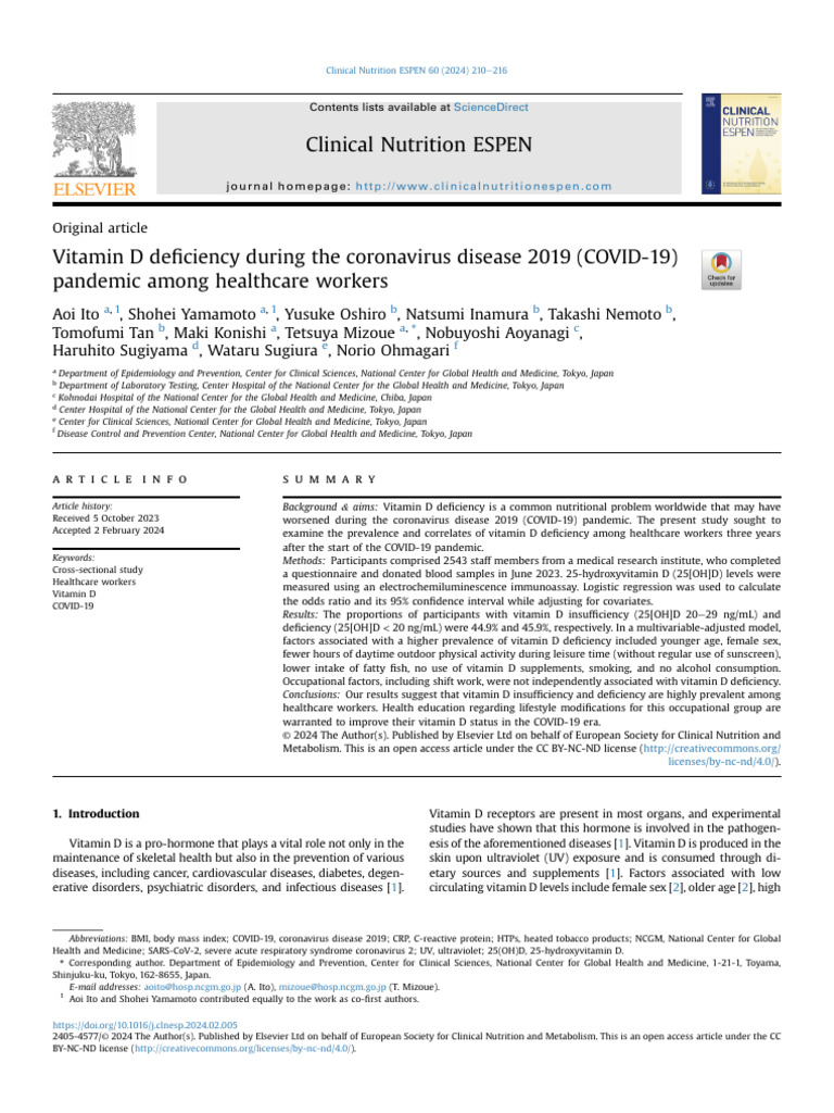 Vitamin D Deficiency in Healthcare Workers During COVID-19 | PDF ...