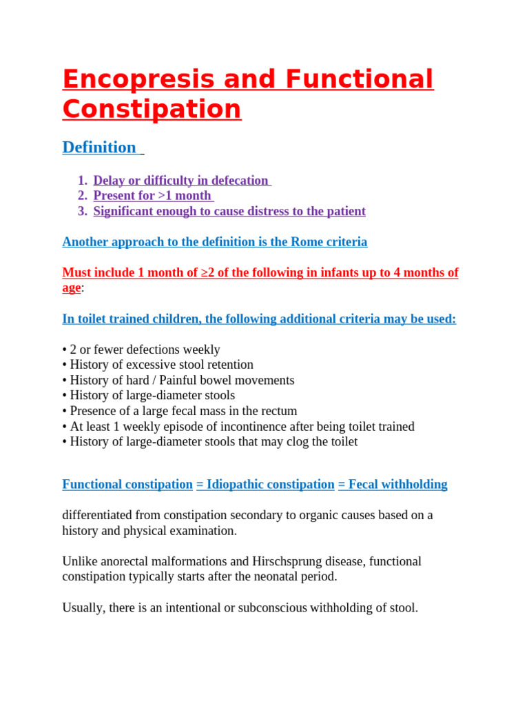 Encopresis and Functional Constipation Guide | PDF | Constipation | Rectum