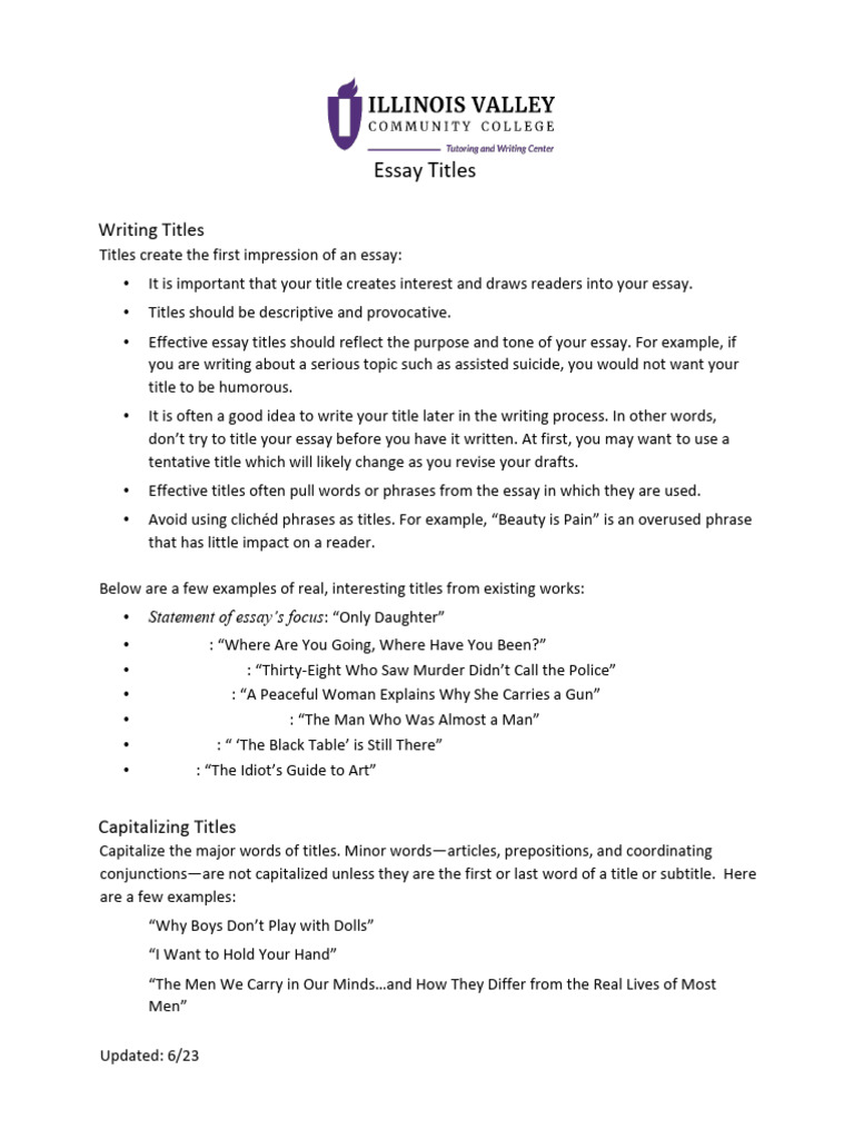 Crafting Effective Essay Titles | PDF
