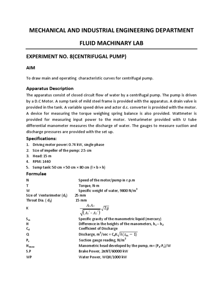 Centrifugal Pump Characteristic Curves | PDF | Technology & Engineering