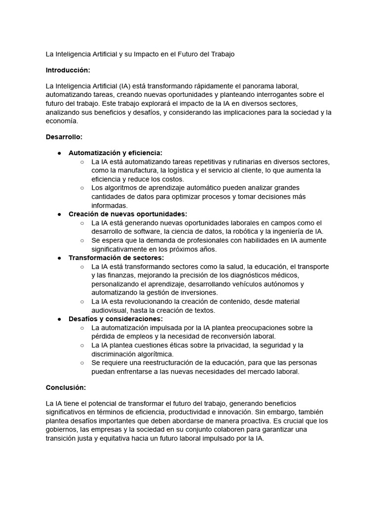 Impacto de la IA en el Futuro Laboral | PDF | Inteligencia artificial ...