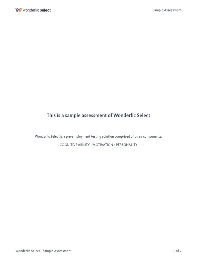 Wonderlic Select Assessment Overview | PDF | Motivation | Motivational