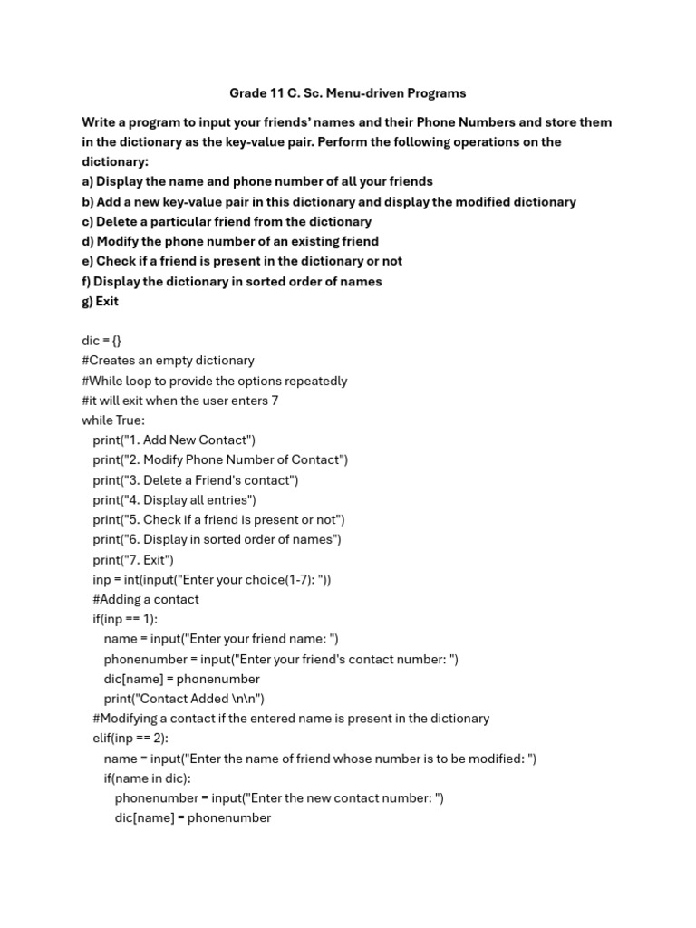 Grade 11 C. Sc. Menu-Driven Programs | PDF | Computer Programming ...
