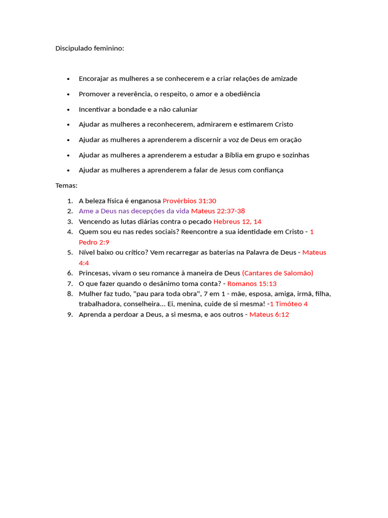 Temas de Discipulado Feminino | PDF