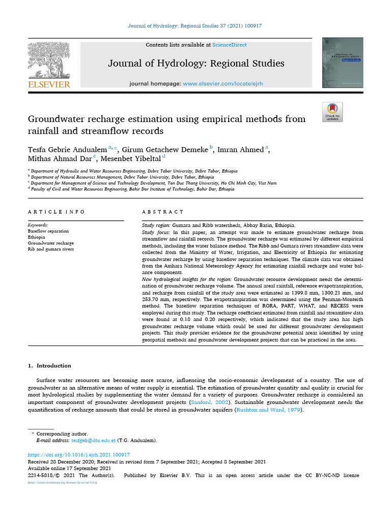 Groundwater Recharge Estimation in Ethiopia | PDF | Evapotranspiration ...