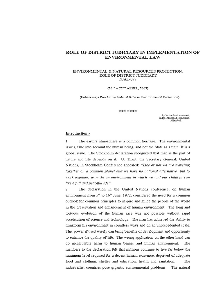 Role of District Judiciary in Implementation of Environmental Law | PDF ...