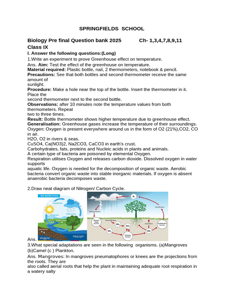 Biology Question Bank for Class IX 2025 | PDF | Granulocyte | White ...