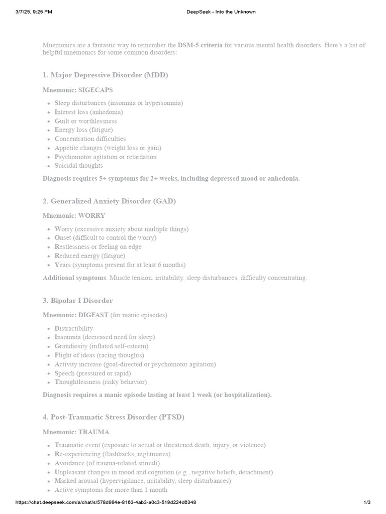 DSM Mnemonicspp | PDF | Mental Disorder | Sleep Disorder