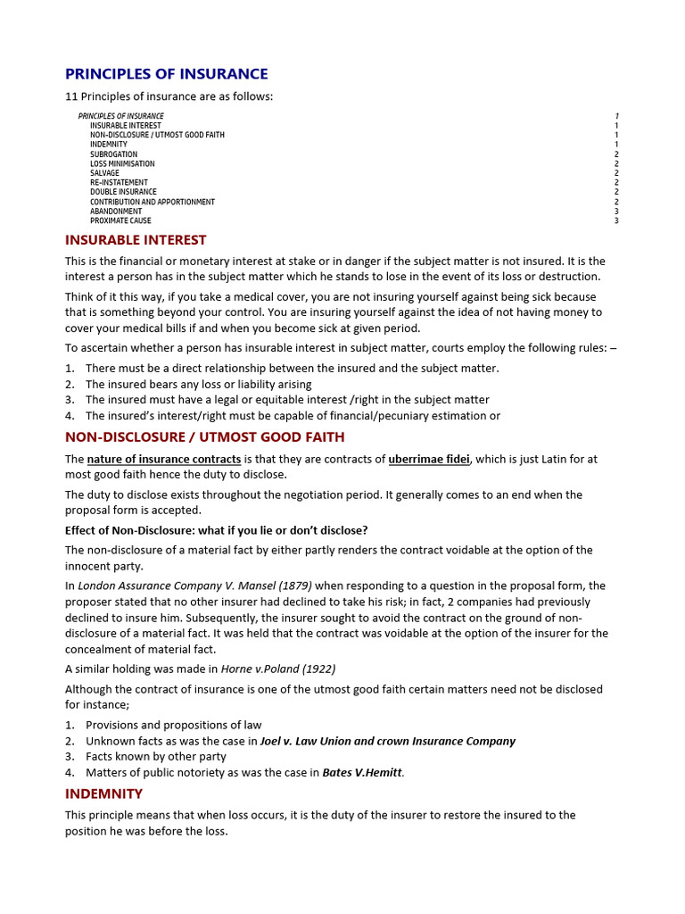 Key Principles of Insurance Explained | PDF | Insurance | Proximate Cause