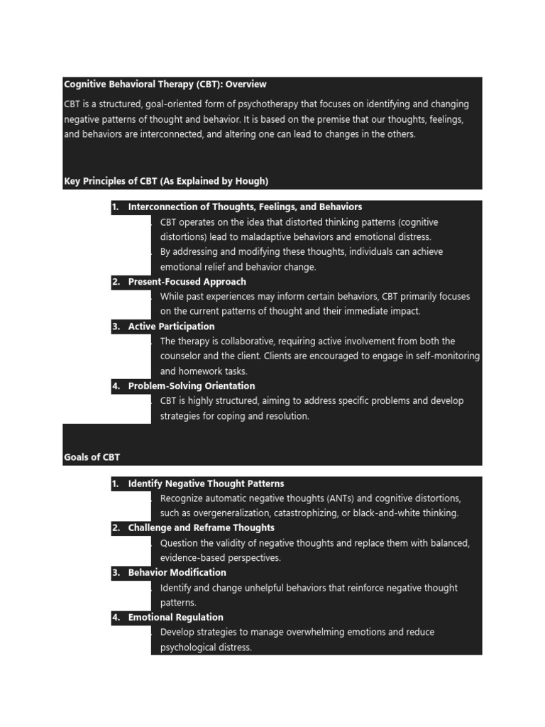 Overview of Cognitive Behavioral Therapy | PDF | Cognitive Behavioral ...