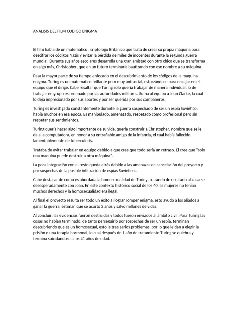 Analisis Del Film Codigo Enigma | PDF