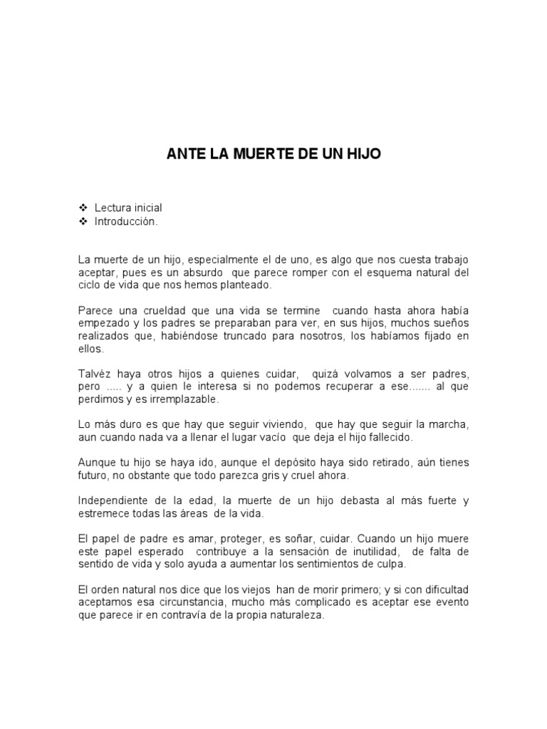 Reflexiones sobre la muerte de un hijo | PDF | Dolor | Muerte