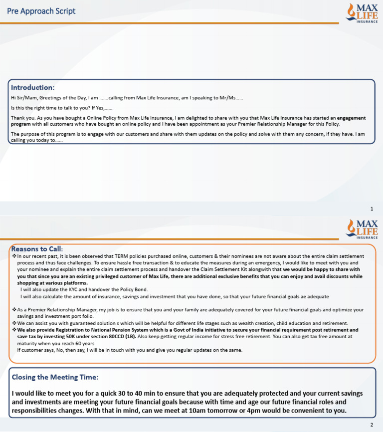 Max Life Insurance Customer Engagement Call | PDF | Retirement | Life ...