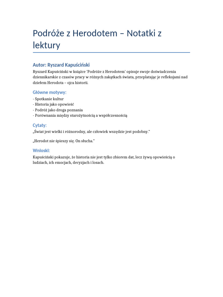 Notatki Z Lektury Kapuscinski | PDF