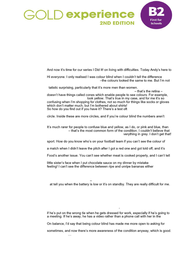 Gold Exp B2 Tests Audioscript | PDF | Color | Coral Reef
