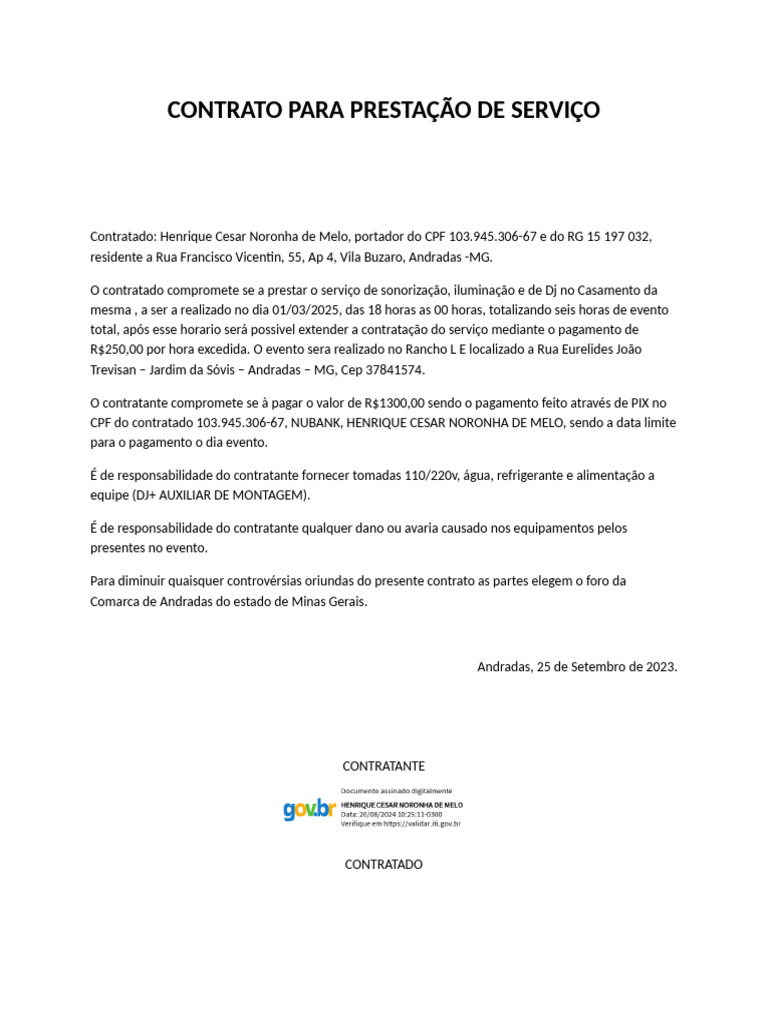 Contrato Casamento Rancho Le %28pdf.io%29 Assinado | PDF