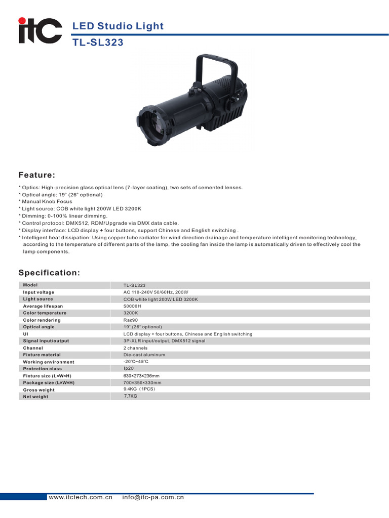 200W COB LED Studio Light TL-SL323 | PDF