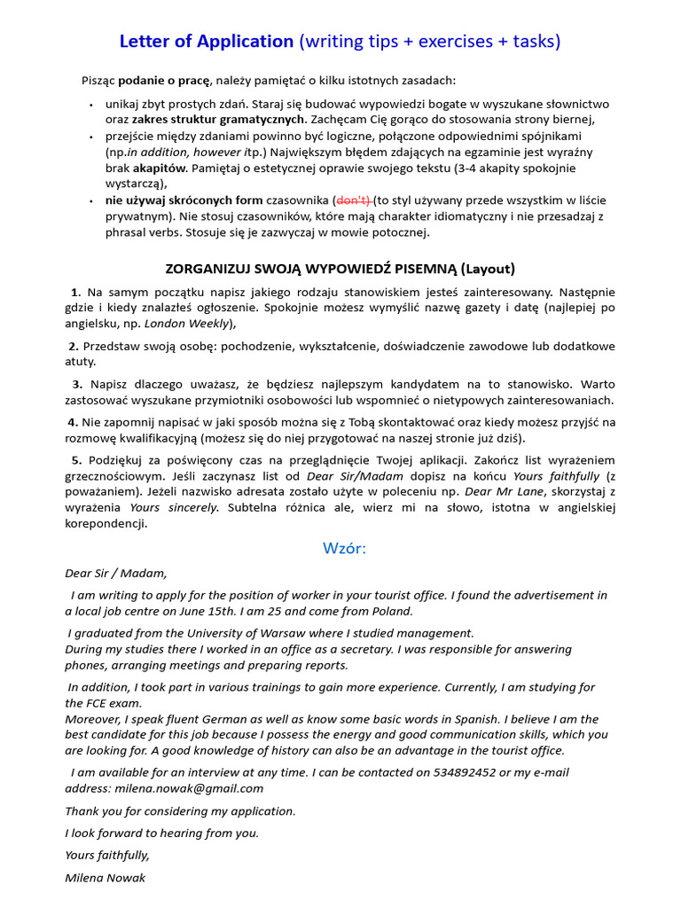 Application - Writing Tips, Tasks | PDF
