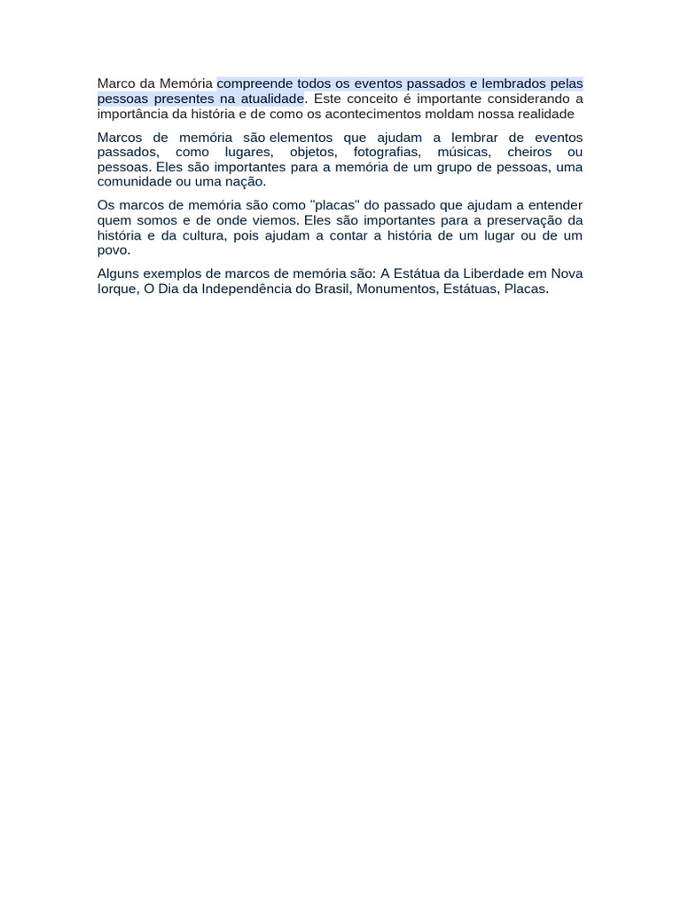 Importância dos Marcos de Memória | PDF