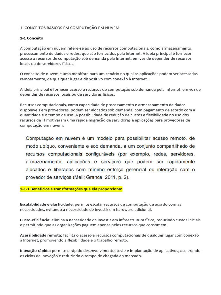 Resumo Comput Nuvem 1 | PDF | Computação em nuvem | Plataforma como serviço