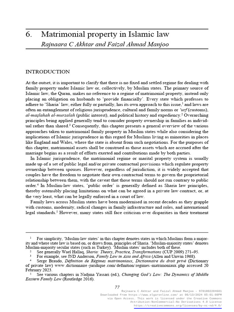 Matrimonial Property in Islamic Law | PDF | Marriage | Sharia