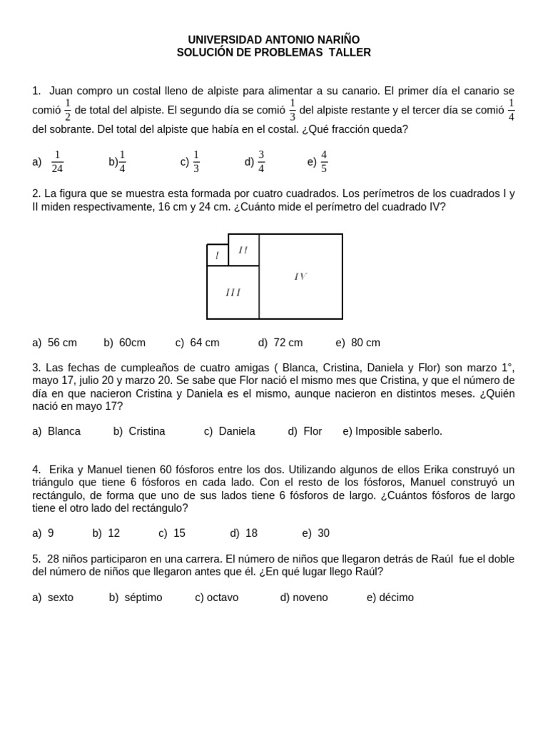 Taller de Problemas Matemáticos | PDF
