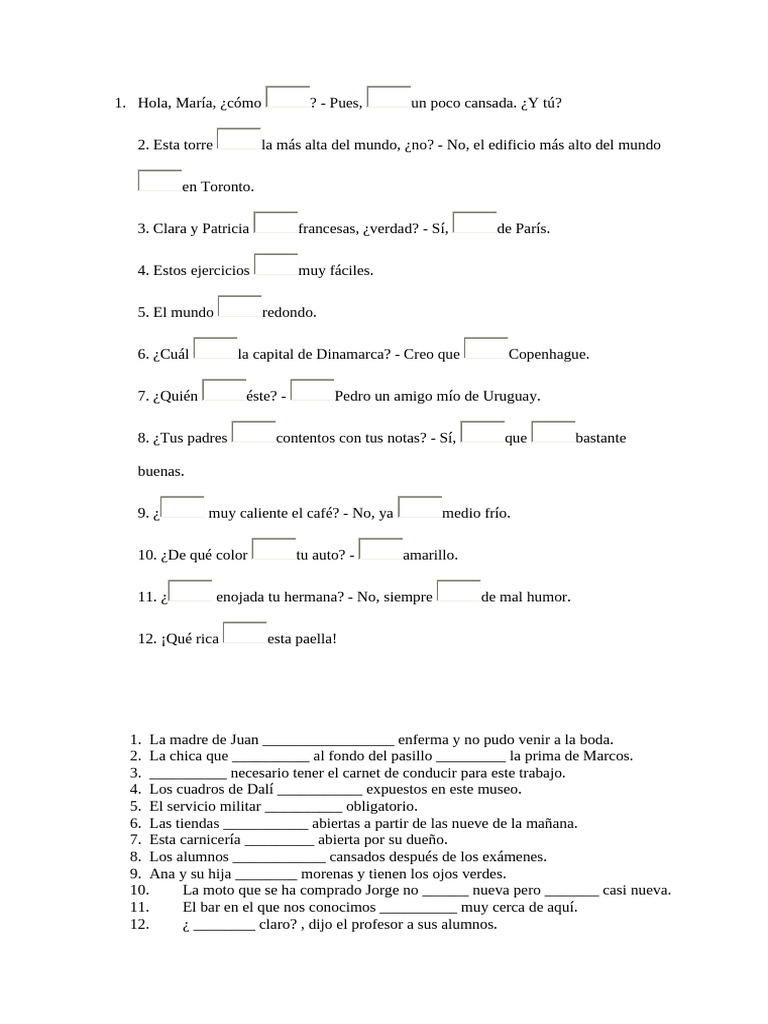 Ejercicios de Ser y Estar en Español | PDF