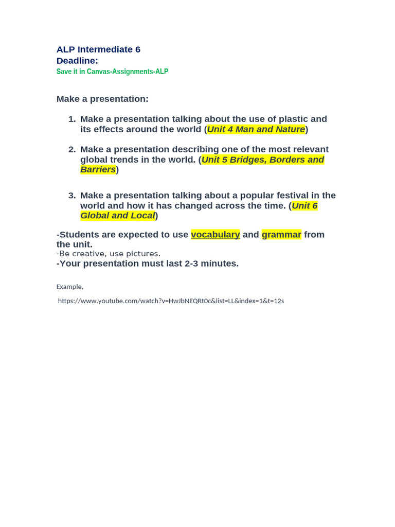 ALP Intermediate 6 Presentation Guide | PDF
