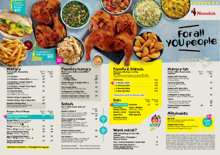 Nando's Menu: Salads, Burgers, and More | PDF | Hamburgers | Salad