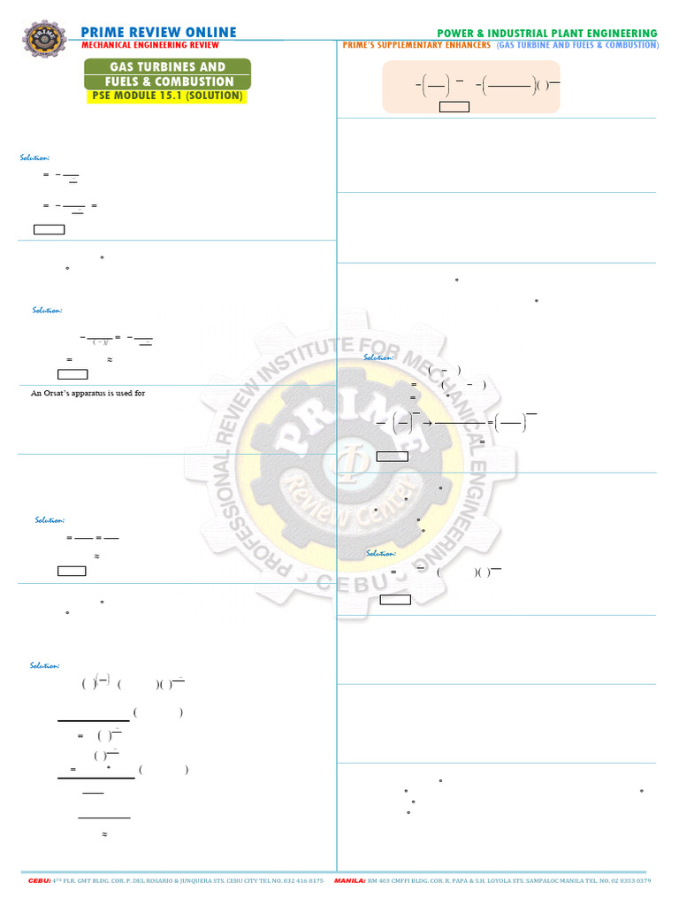 Gas Turbine and Fuels Combustion PSE Modules 15.1 Solutions 1120 | PDF ...