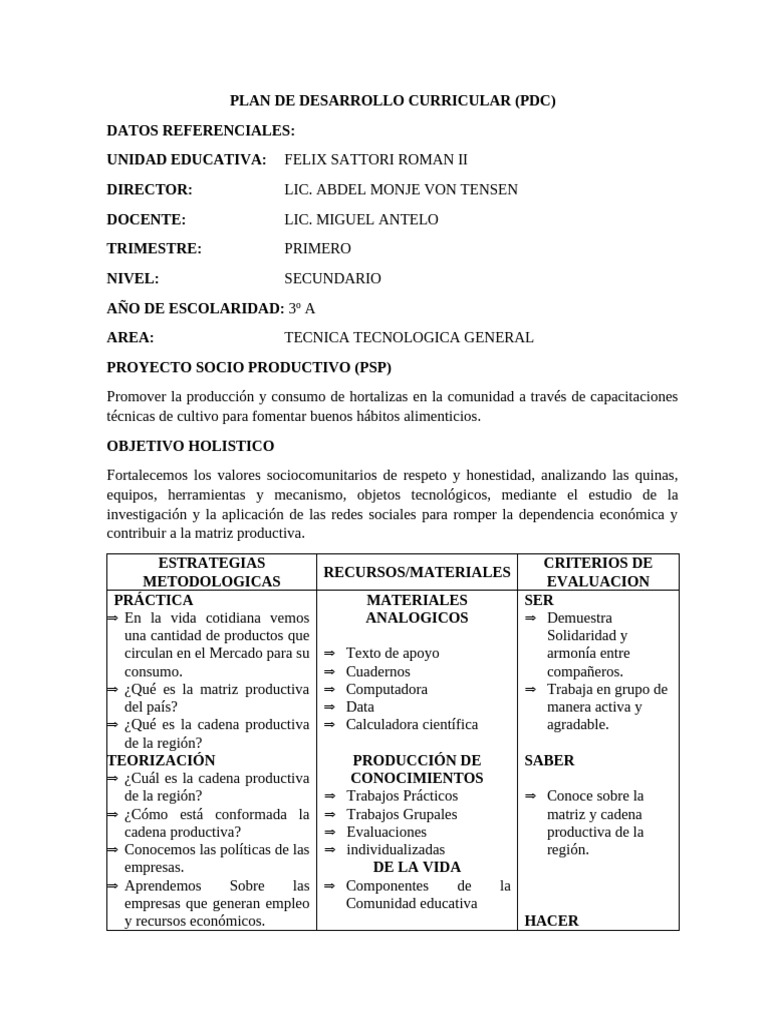 Plan de Desarrollo Curricular 2025 | PDF | Pequeñas y medianas empresas ...