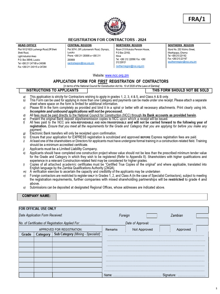 Contractor Registration Application 2024 | PDF | Bankruptcy | Mining