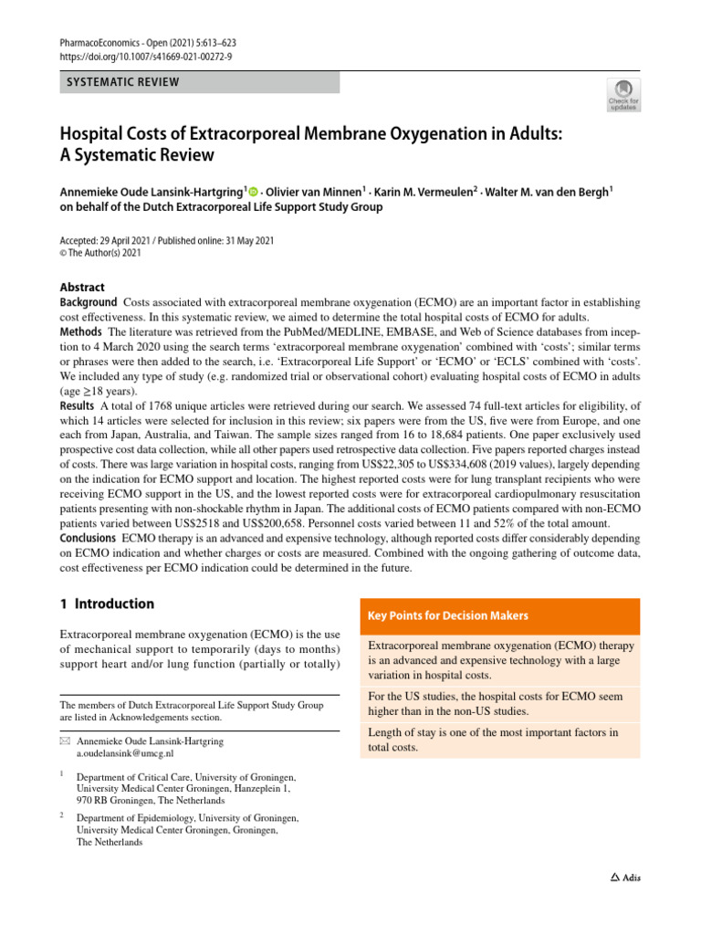 Hospital Costs of Extracorporeal Membrane Oxygenation in Adults ...