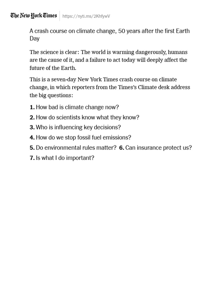 How Bad Is Climate Change Now - The New York Times | PDF | Climate ...