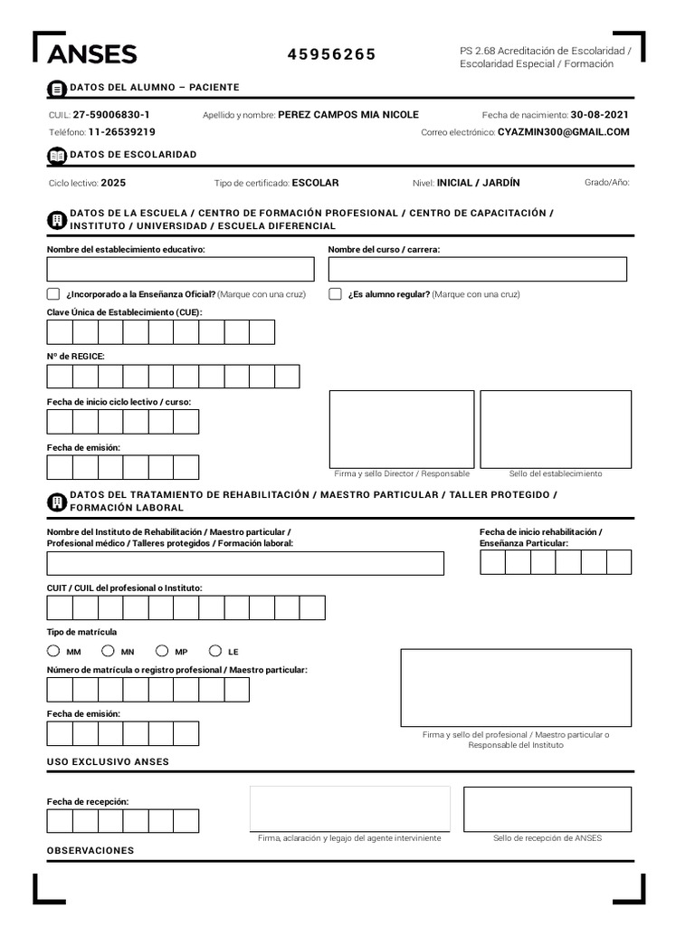 Certificado Escolar 2025 - Mía Nicole | PDF