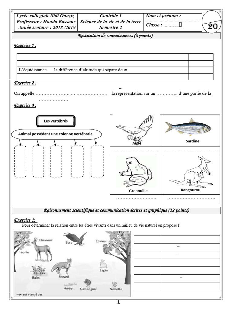 Examen de sciences de la vie et de la terre | PDF | Biologie | Zoologie