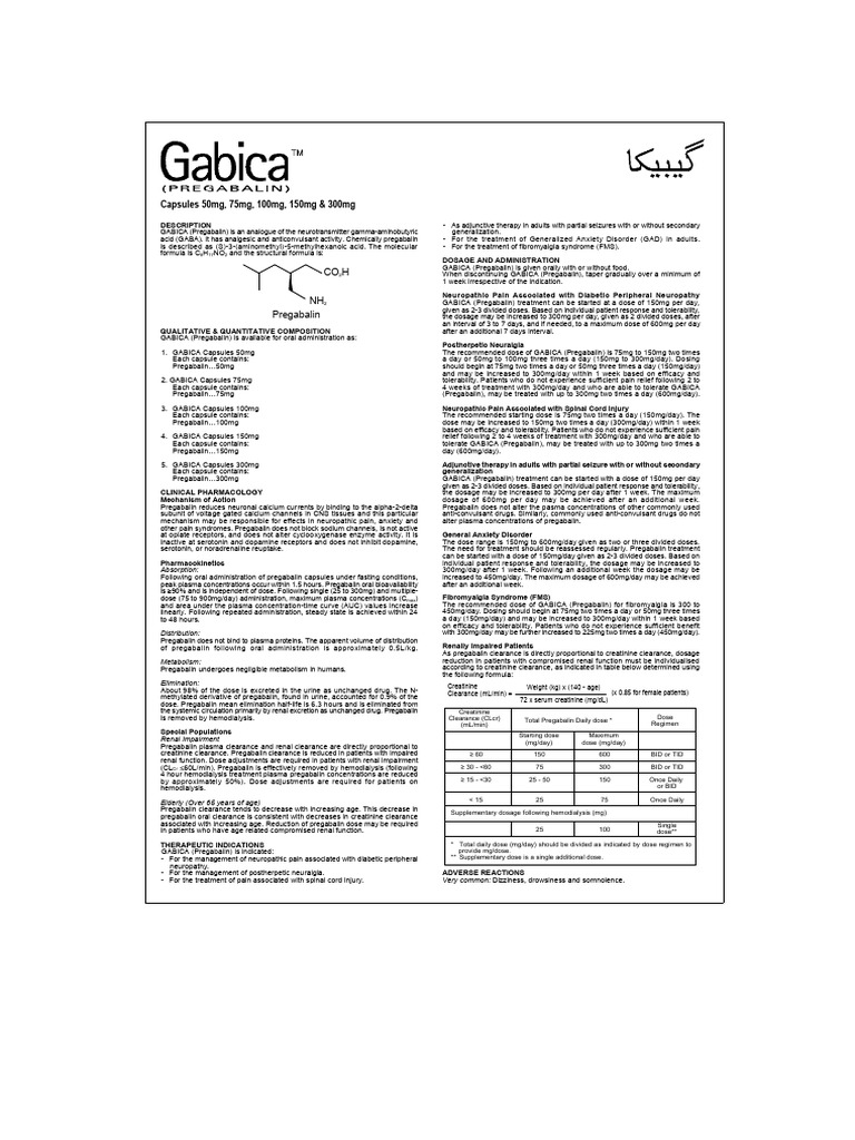 Gabica Caps Leaflet Pakistan | PDF | Creatinine | Drugs