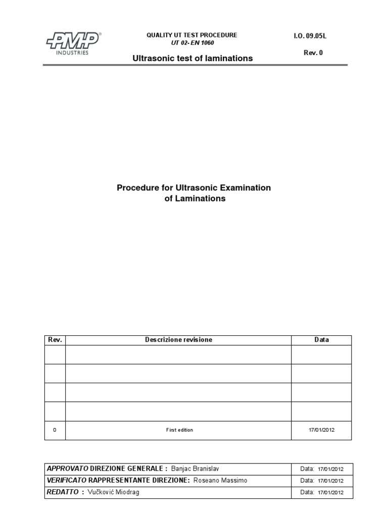 Ultrasonic Lamination Testing Procedure | PDF | Medical Ultrasound ...