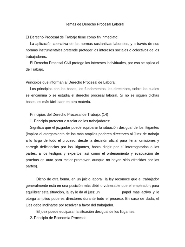 Principios del Derecho Procesal Laboral | PDF | Ley procesal | Derecho ...