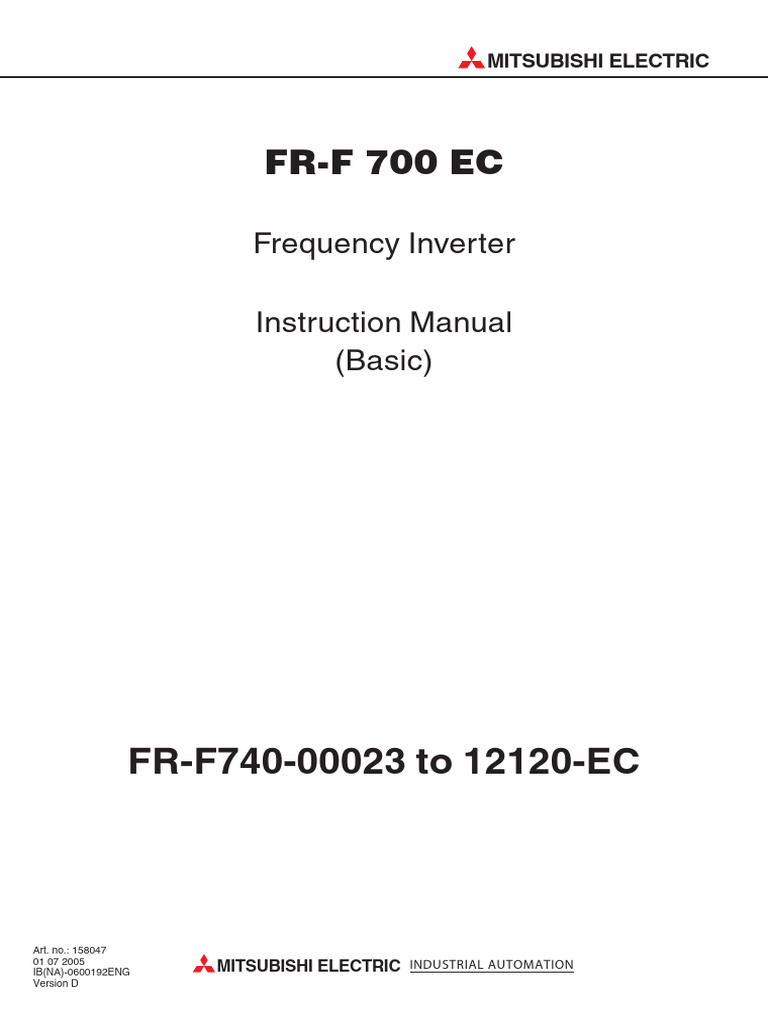 Mitsubishi FR-F700 Inverter Manual | PDF | Power Inverter | Power Supply