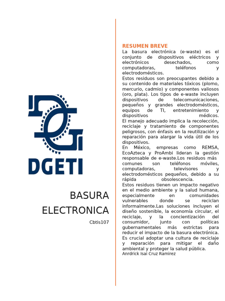 Manejo y Impacto de la Basura Electrónica | PDF | Residuos | Residuos ...