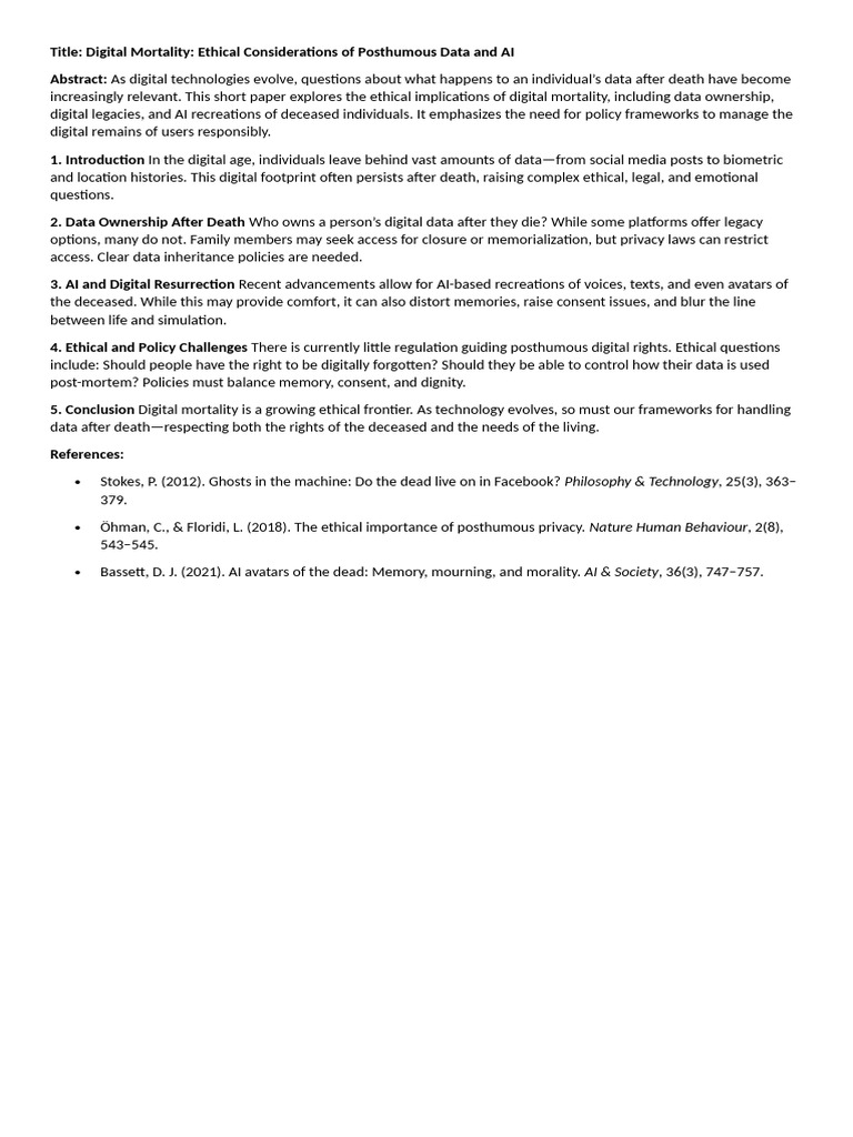 Ethical Issues in Digital Mortality | PDF