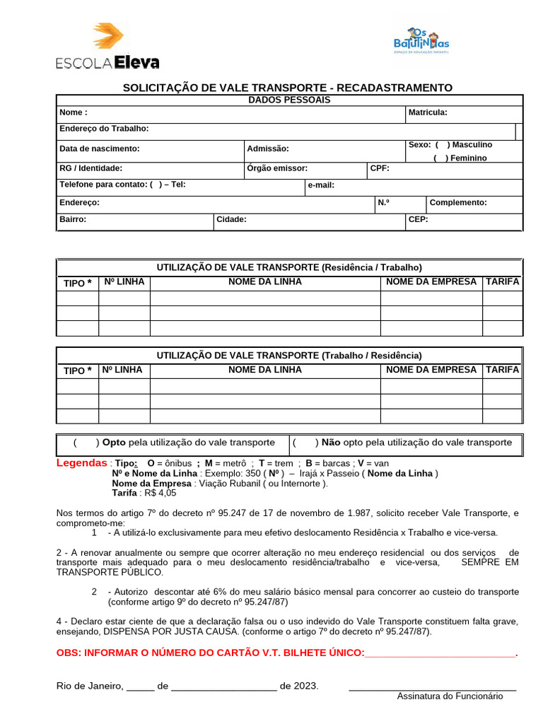 Vale Transporte: Recadastramento RJ | PDF | Transporte