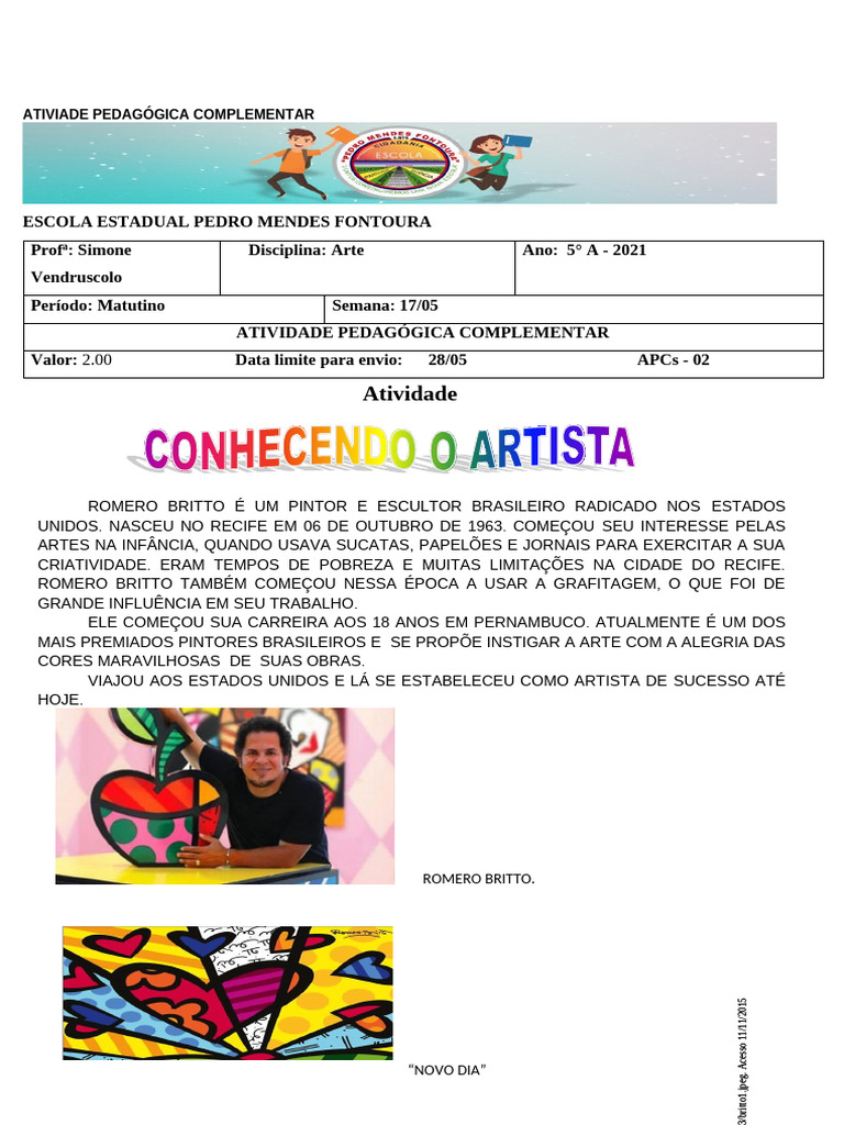 Atividades de Arte para 5º Ano | PDF | As artes | Pinturas