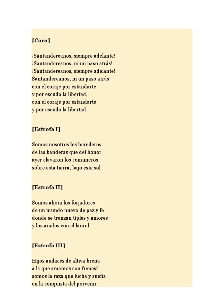 Letra del Himno de Santander | PDF