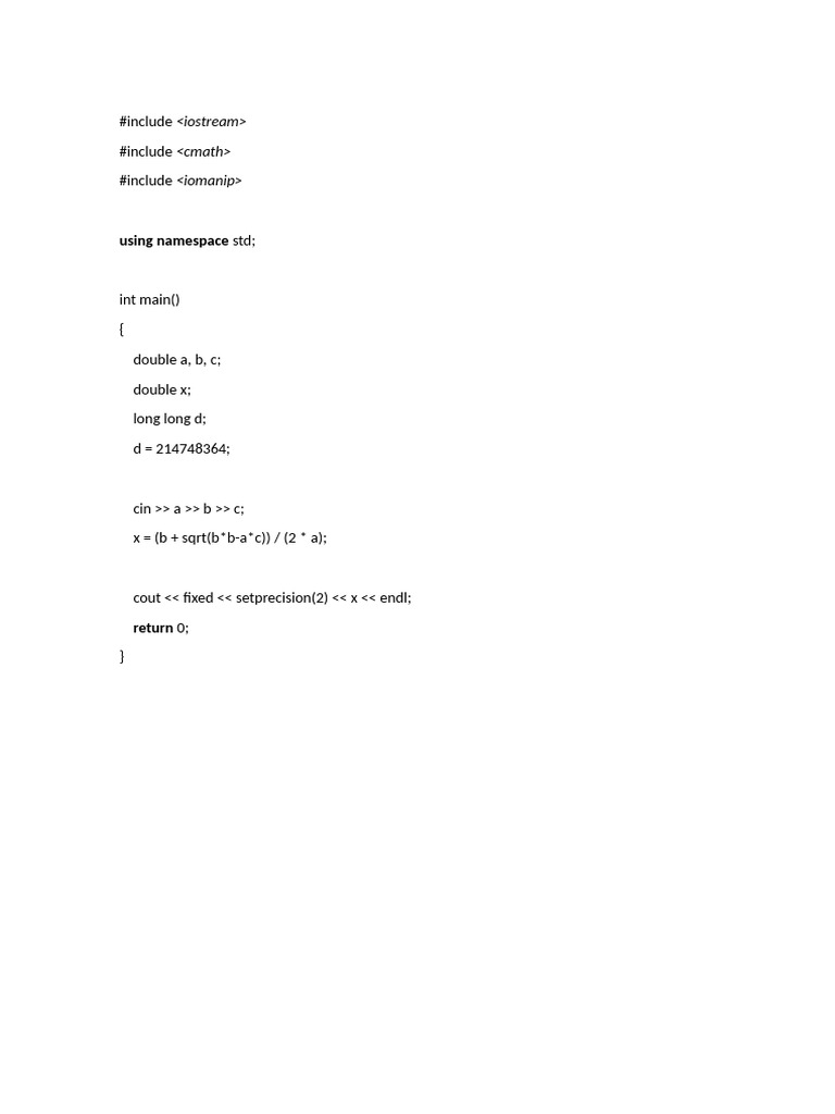 Quadratic Formula Calculator in C++ | PDF