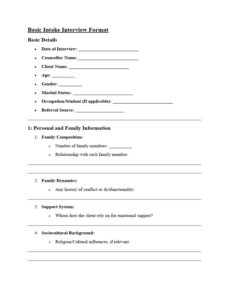 Basic Format of Intake Interview | PDF