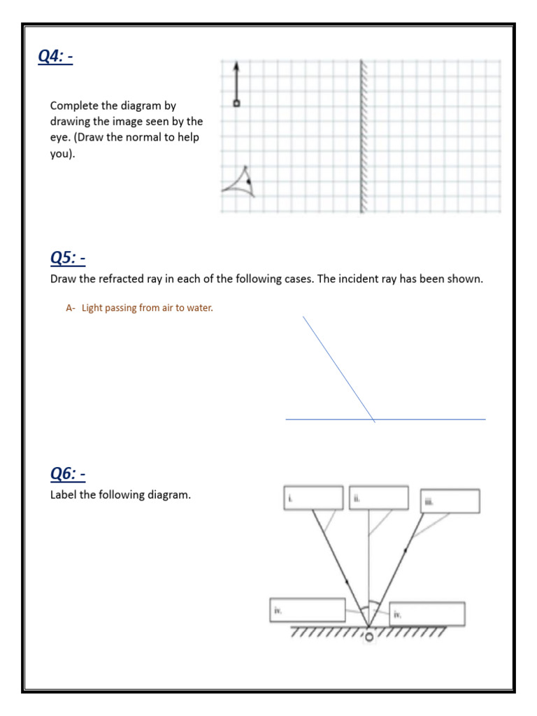 Light Reflection and Refraction Exercises | PDF