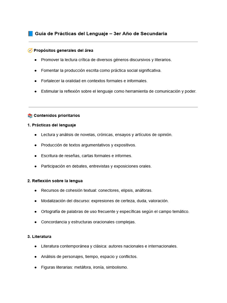 Guía de Lenguaje 3er Año Secundaria | PDF | Ensayos | Comunicación humana