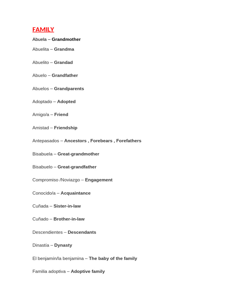 Spanish Family Vocabulary Guide | PDF